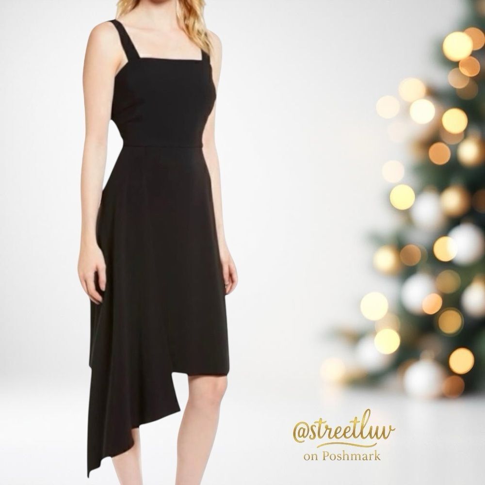 Lewit Black Drape Open Back Midi Dress